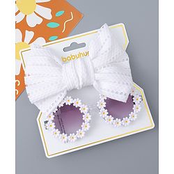 Babyhug Headband & Sunglasses With Bow & Floral Applique Combo Set- Pink