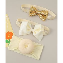 Babyhug Headbands With Bow Applique Pack of 3 - Beige