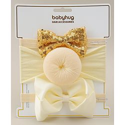 Babyhug Headbands With Bow Applique Pack of 3 - Beige