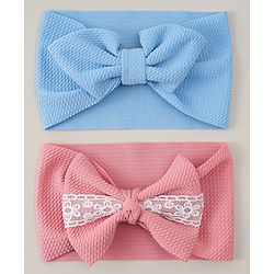 Babyhug Headband with Bow Applique Pack of 2 - Blue & Pink