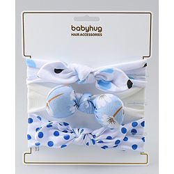 Babyhug Headbands with Bow & Floral Applique Pack of 3 - White & Blue