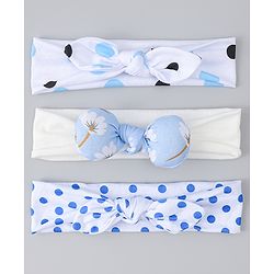 Babyhug Headbands with Bow & Floral Applique Pack of 3 - White & Blue
