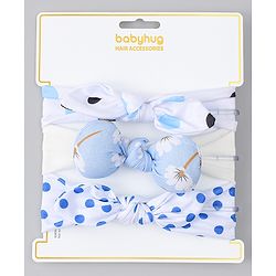 Babyhug Headbands with Bow & Floral Applique Pack of 3 - White & Blue