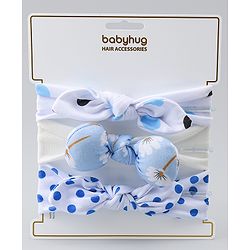 Babyhug Headbands with Bow & Floral Applique Pack of 3 - White & Blue