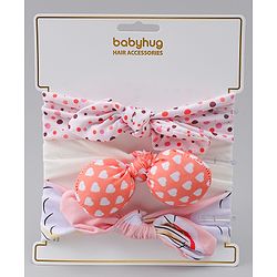 Babyhug Headbands with Heart Applique Pack of 3 - Multicolor