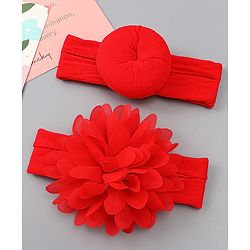 Babyhug Free Size Headbands With Floral & Bow Applique Pack of 2 - Red