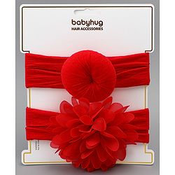 Babyhug Free Size Headbands With Floral & Bow Applique Pack of 2 - Red