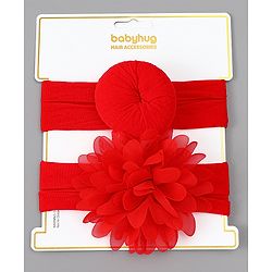 Babyhug Free Size Headbands With Floral & Bow Applique Pack of 2 - Red