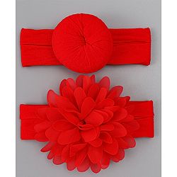 Babyhug Free Size Headbands With Floral & Bow Applique Pack of 2 - Red