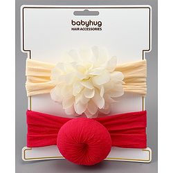 Babyhug Free Size Headbands With Floral & Bow Applique Pack of 2 - Red