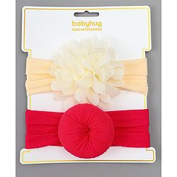 Babyhug Free Size Headbands With Floral & Bow Applique Pack of 2 - Red