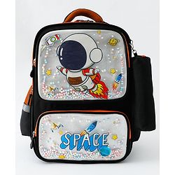 Space Kids School Backpack with Detachable Pencil Pouch 17L - Black| Water-Resistant Polyester| Bag for Boys & Girls| Lightweight & Durable| 3 Compartment & Front Zipper| Bottle Pouch
