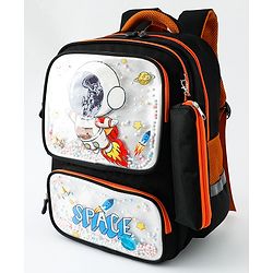 Space Kids School Backpack with Detachable Pencil Pouch 17L - Black| Water-Resistant Polyester| Bag for Boys & Girls| Lightweight & Durable| 3 Compartment & Front Zipper| Bottle Pouch