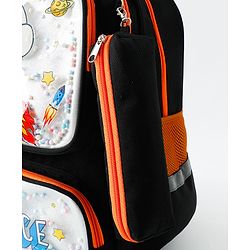 Space Kids School Backpack with Detachable Pencil Pouch 17L - Black| Water-Resistant Polyester| Bag for Boys & Girls| Lightweight & Durable| 3 Compartment & Front Zipper| Bottle Pouch