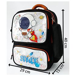 Space Kids School Backpack with Detachable Pencil Pouch 17L - Black| Water-Resistant Polyester| Bag for Boys & Girls| Lightweight & Durable| 3 Compartment & Front Zipper| Bottle Pouch