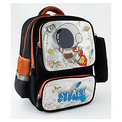 Space Kids School Backpack with Detachable Pencil Pouch 17L - Black| Water-Resistant Polyester| Bag for Boys & Girls| Lightweight & Durable| 3 Compartment & Front Zipper| Bottle Pouch