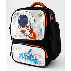 Space Kids School Backpack with Detachable Pencil Pouch 17L - Black| Water-Resistant Polyester| Bag for Boys & Girls| Lightweight & Durable| 3 Compartment & Front Zipper| Bottle Pouch