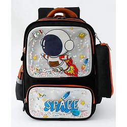 Space Kids School Backpack with Detachable Pencil Pouch 17L - Black| Water-Resistant Polyester| Bag for Boys & Girls| Lightweight & Durable| 3 Compartment & Front Zipper| Bottle Pouch