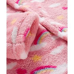 Babyhug Velour Knit Full Sleeves Footed Sleepsuit With Rainbow Print - Pink