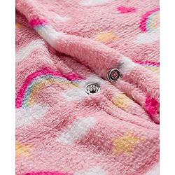 Babyhug Velour Knit Full Sleeves Footed Sleepsuit With Rainbow Print - Pink