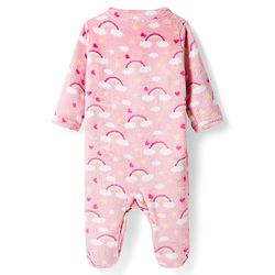Babyhug Velour Knit Full Sleeves Footed Sleepsuit With Rainbow Print - Pink
