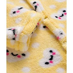 Babyhug Velour Knit Full Sleeves Winter Wear Footed Sleepsuit With Bunny Print - Yellow