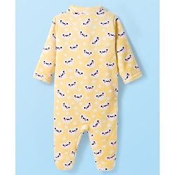 Babyhug Velour Knit Full Sleeves Winter Wear Footed Sleepsuit With Bunny Print - Yellow