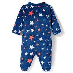 Babyhug Velour Knit Full Sleeves Winter Wear Sleepsuit With Star Print - Navy Blue