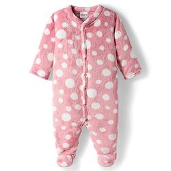 Babyhug Velour Knit Full Sleeves Winter Sleepsuit with Polka Dot - Pink
