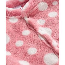 Babyhug Velour Knit Full Sleeves Winter Sleepsuit with Polka Dot - Pink