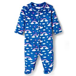 Babyhug Velour Knit Full Sleeves Winter Wear Sleepsuit With Rainbow Print - Navy Blue