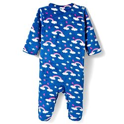 Babyhug Velour Knit Full Sleeves Winter Wear Sleepsuit With Rainbow Print - Navy Blue