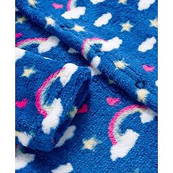 Babyhug Velour Knit Full Sleeves Winter Wear Sleepsuit With Rainbow Print - Navy Blue