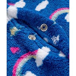 Babyhug Velour Knit Full Sleeves Winter Wear Sleepsuit With Rainbow Print - Navy Blue