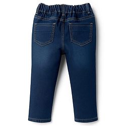 Babyhug Denim Full Length Washed Jeans With Stretch & Text Embriodery - Navy Blue