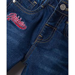 Babyhug Denim Full Length Washed Jeans With Stretch & Text Embriodery - Navy Blue