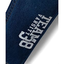 Babyhug Denim Full Length Washed Jeans With Stretch & Text Embriodery - Navy Blue