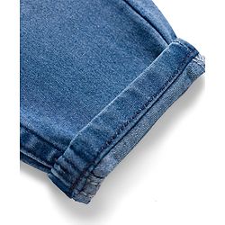 Babyhug Denim Full Length Washed Jeans With Stretch & Text Print - Navy Blue