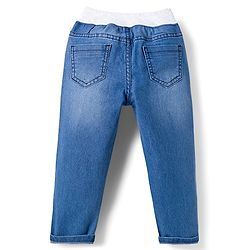 Babyhug Denim Full Length Jeans With Stretch & Text Print - Blue