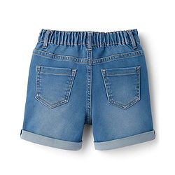 Babyhug Denim Mid Thigh Washed Shorts With Stretch & Text Embroidery -