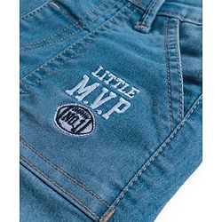 Babyhug Denim Mid Thigh Washed Shorts With Stretch & Text Embroidery -