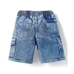 Babyhug Denim Above Knee Length Washed Bermuda With Stretch - Blue