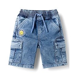 Babyhug Denim Above Knee Length Washed Bermuda With Stretch - Blue