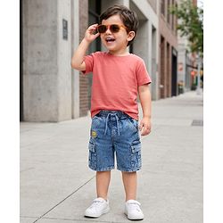 Babyhug Denim Above Knee Length Washed Bermuda With Stretch - Blue