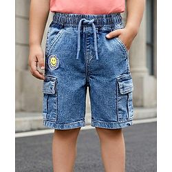 Babyhug Denim Above Knee Length Washed Bermuda With Stretch - Blue