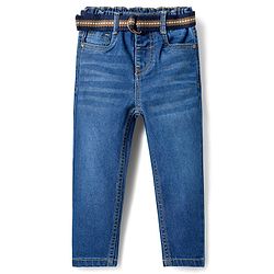 Babyhug Denim Full Length Washed Jeans With Stretch - Navy Blue