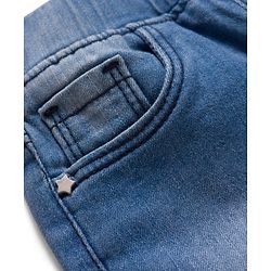 Babyhug Denim Washed Capri With Stretch & Butterfly Embroidery - Navy Blue