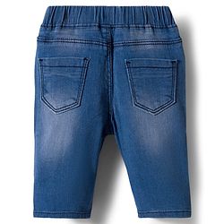 Babyhug Denim Washed Capri With Stretch & Butterfly Embroidery - Navy Blue