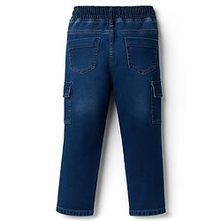 Babyhug Denim Full Length Washed Jeans With Stretch & Text Embroidery - Navy Blue