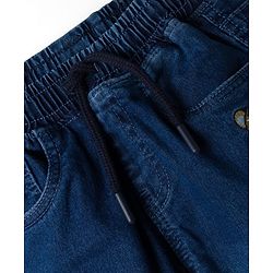 Babyhug Denim Full Length Washed Jeans With Stretch & Text Embroidery - Navy Blue